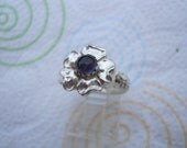 Iolite and sterling ring  six size 6 floral band forget me not flower Choctaw Native American Indian made