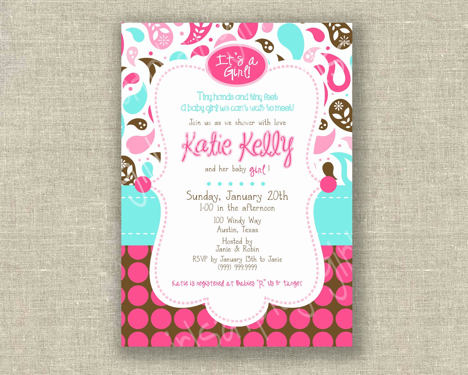 Mod Baby Girl Shower or Baby Boy shower Invitation Paisley Digital Printable by girlsatplay girls at play Il_170x135