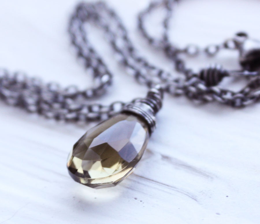 gemstone necklace, whiskey quartz sterling silver fall jewelry brown gray neutral