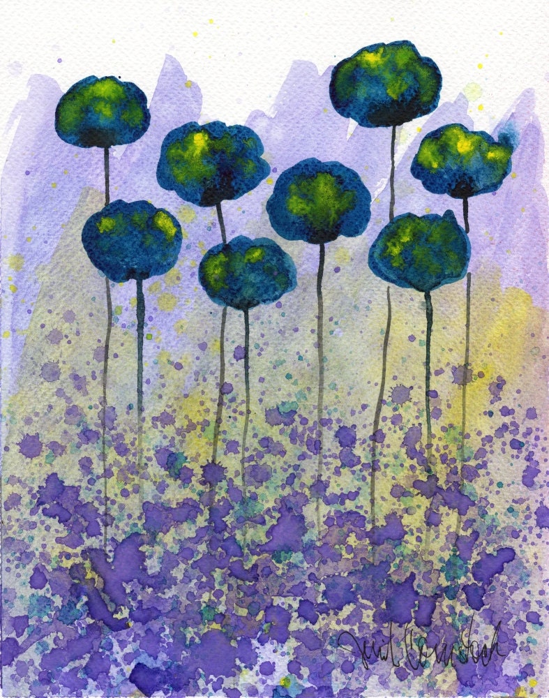 Buy 2 Get 1 FREE -- Watercolor Painting: Watercolor Flowers -- Art Print --  Mark My Words -- Aqua Flowers  -- 11x14
