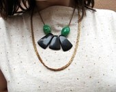 Fan Bib Necklace, Vintage Lucite Beads, 1970s Textured Blingy Chain, Layered Necklace, Bib Necklace, Fan Necklace by Glamourpuss Creations