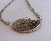 Steampunk Necklace --Vintage Watch Movement 2-Tone Metal SN182