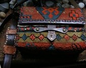 carpet bag purse handbag from Caucasian rug and  natural veg tan leather