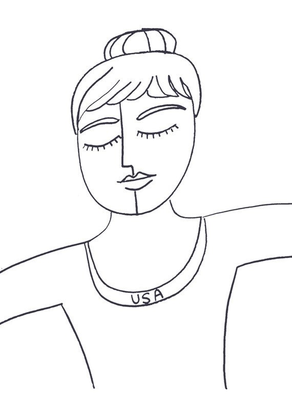Gymnast ART drawing - Gymnastics ART - Going for the Gold - Olympics ART print - Line Drawing Print - 5 x 7 Giclee