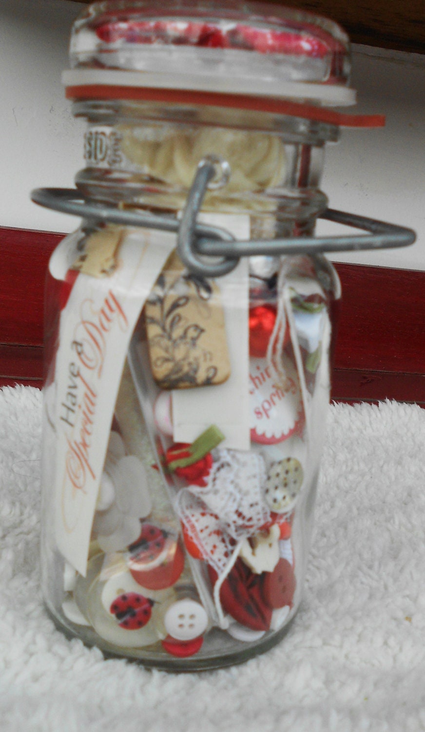 Red and White Whimsy Jar