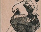 large stamp PinUp girl talking on the telephone  wood mounted rubber stamp   number 3422 retro