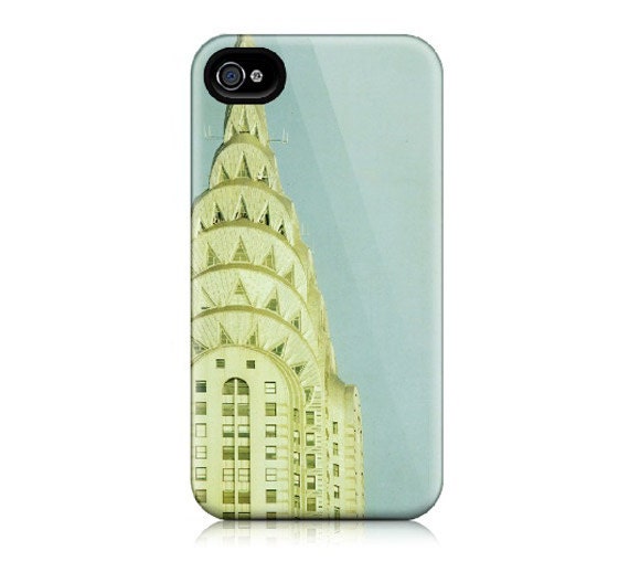 iPhone case for iPhone 4 and 4s - NYC, New York City Photograph, Chrysler Building, Art Deco, Blue, Gold, Pastel - Top of the City