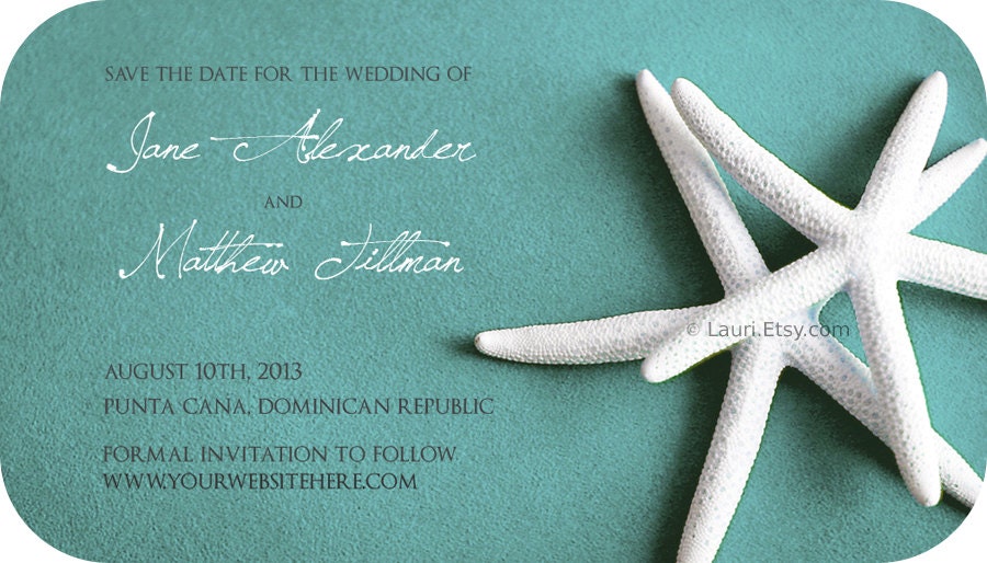 100 Wedding save the date Magnets -WHITE STARFISH on teal