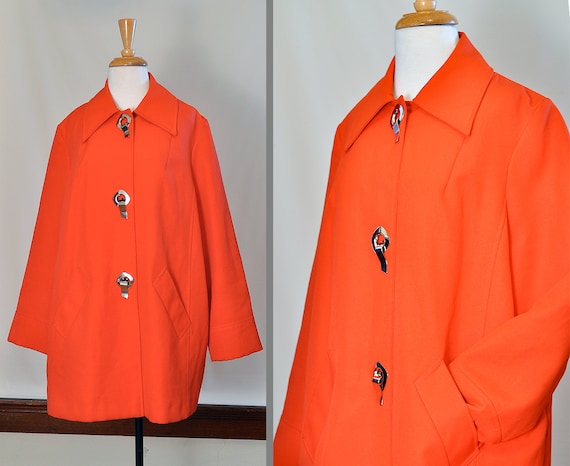 1960's Bright Red/ Orange Swing Style All Weather Coat