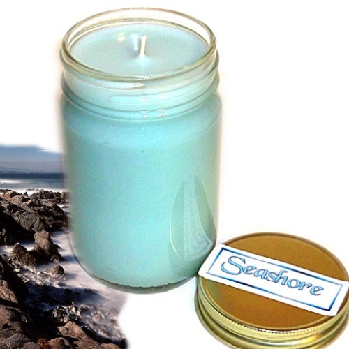 Seashore Mason Jar Candle Ocean Scent 12 Oz Handmade