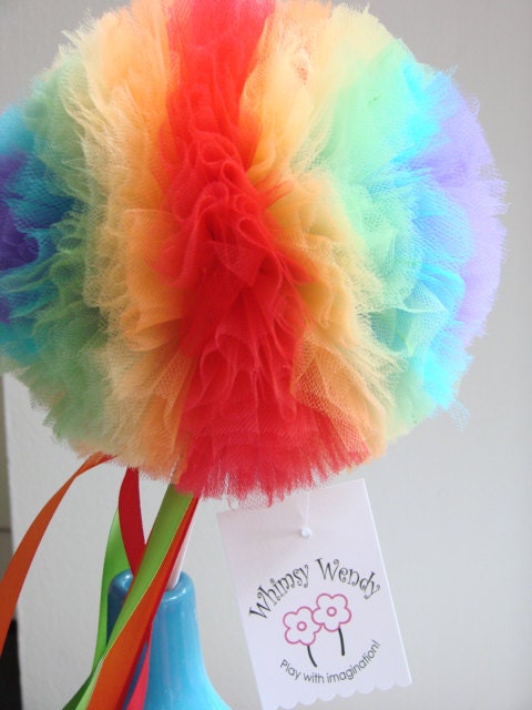 Rainbow Whimsy Wendy Wishing Wand With Trailing Ribbons (for magic, photos,  pretend play, fairies or dress up)