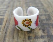 Sun Flower and Hearts Shrink Plastic Ring