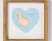 Barbados map heart print - framed