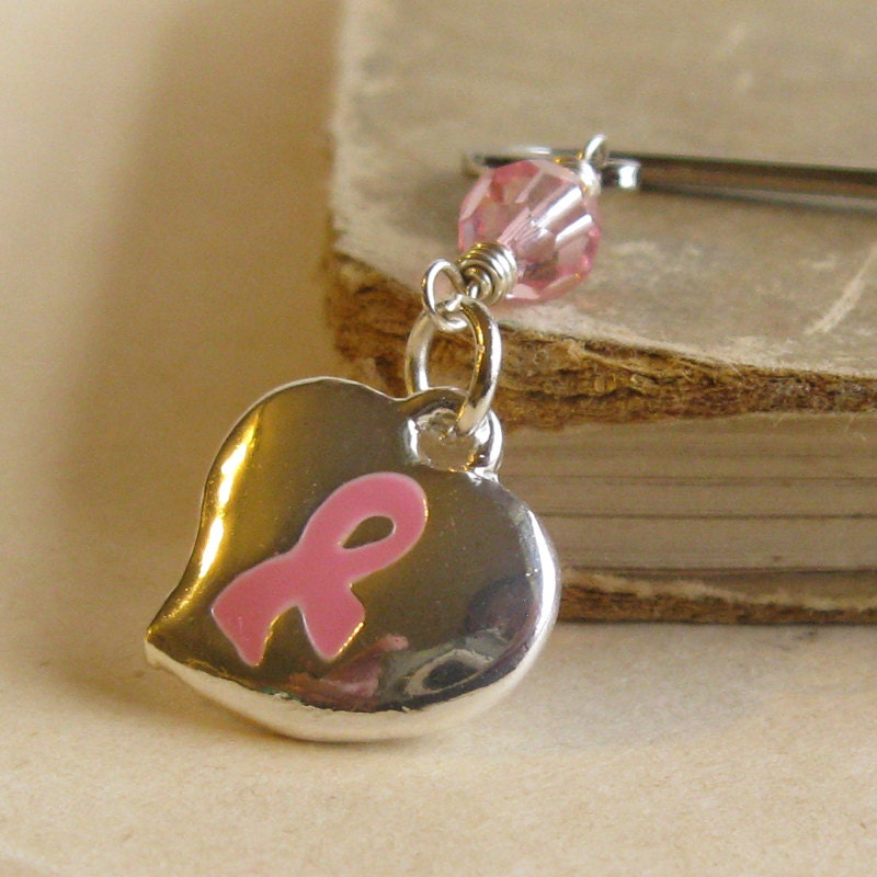 Breast Cancer Awareness BookMark Pink ribbon heart silver crystal