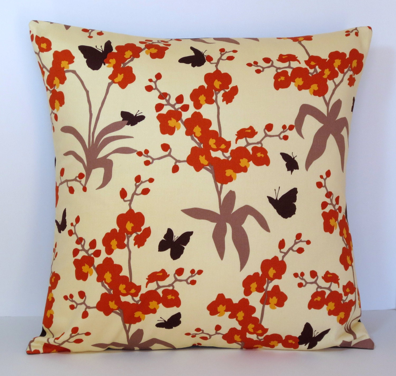 Ivory Orchids decorative throw pillow cover 18 x18 inches /Accent cushion sham.