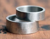 Wide wedding band - rustic texture - sterling silver - wedding ring set - recycled - rock texture - unisex wedding bands