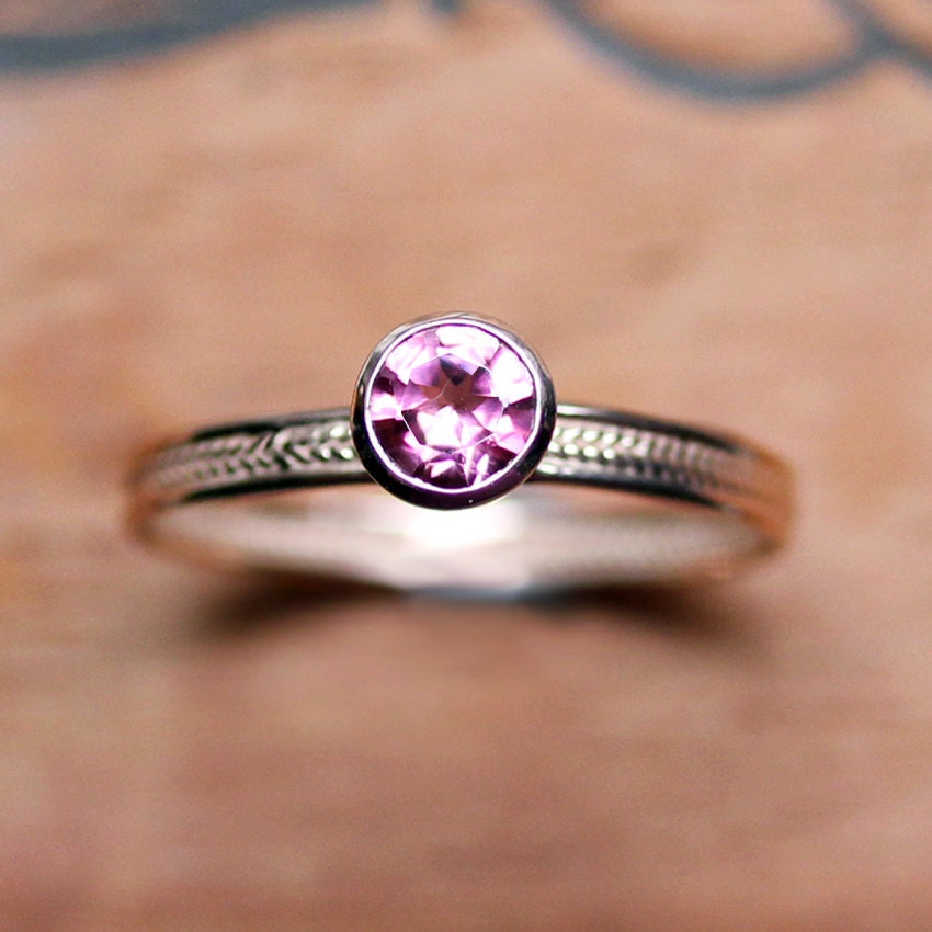 14k rose gold ring - pink tourmaline ring - recycled gold - berry pink - rose pink - wheat braid - ready to ship size 7.5