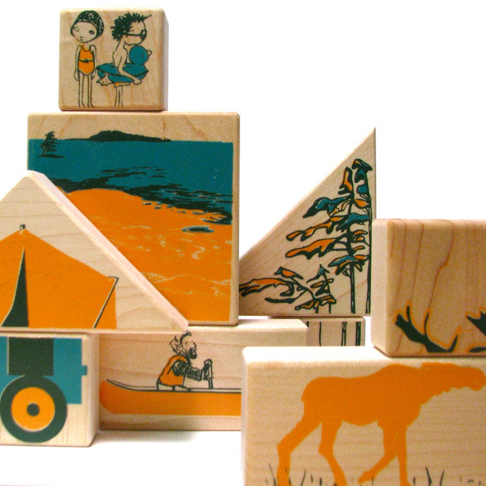 summer maple wooden blocks and puzzle- stacking toy -art