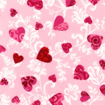 Robert Kaufman, Amy Biggers, Love, Hearts Pink Fabric - Half Yard
