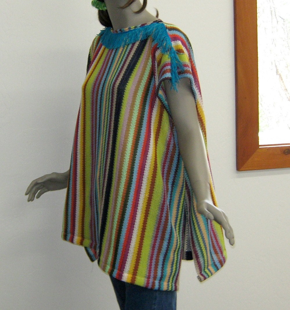 Inka style Poncho tunic flutter Kimono Blouse Shirt handmade free size