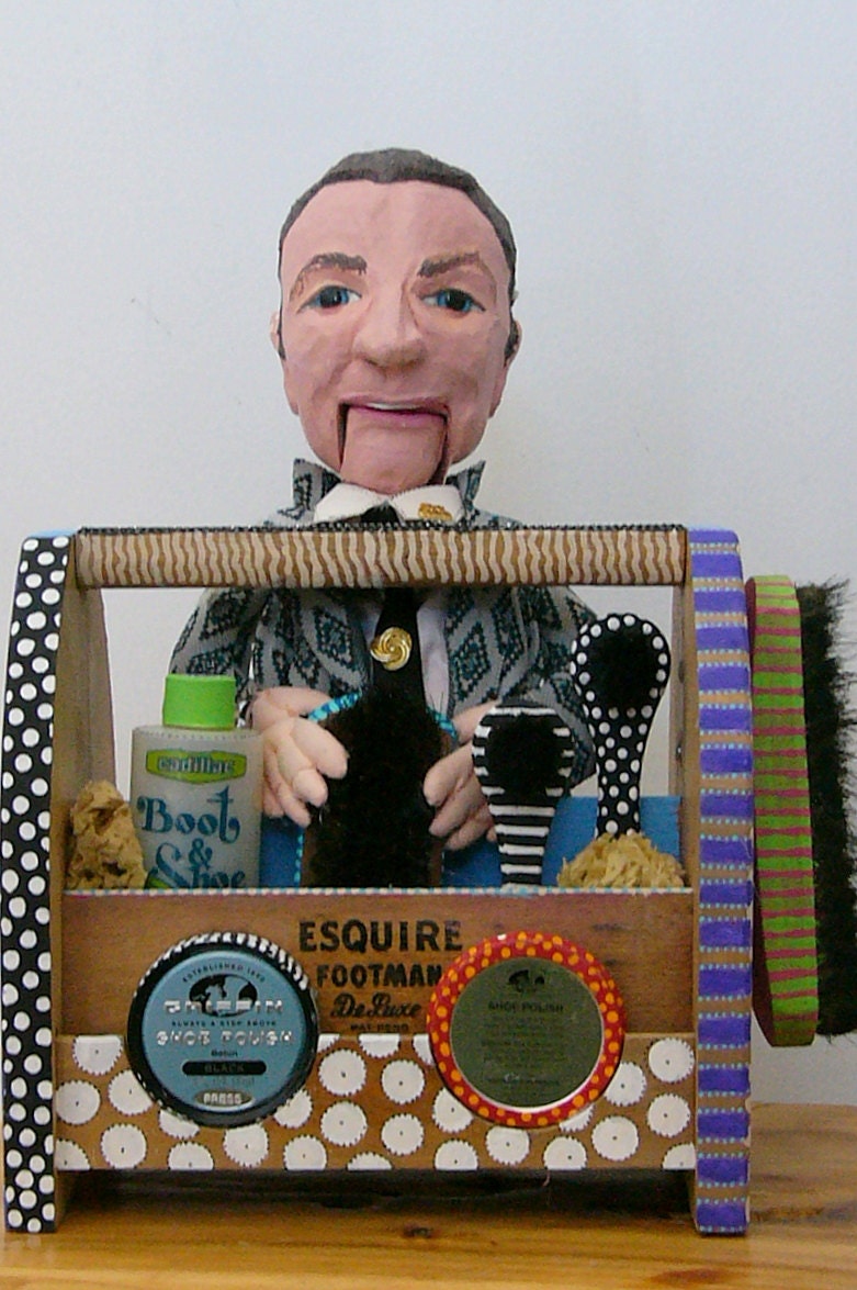 SALE                   My Time To Shine  recycle found object sculpture mixed media