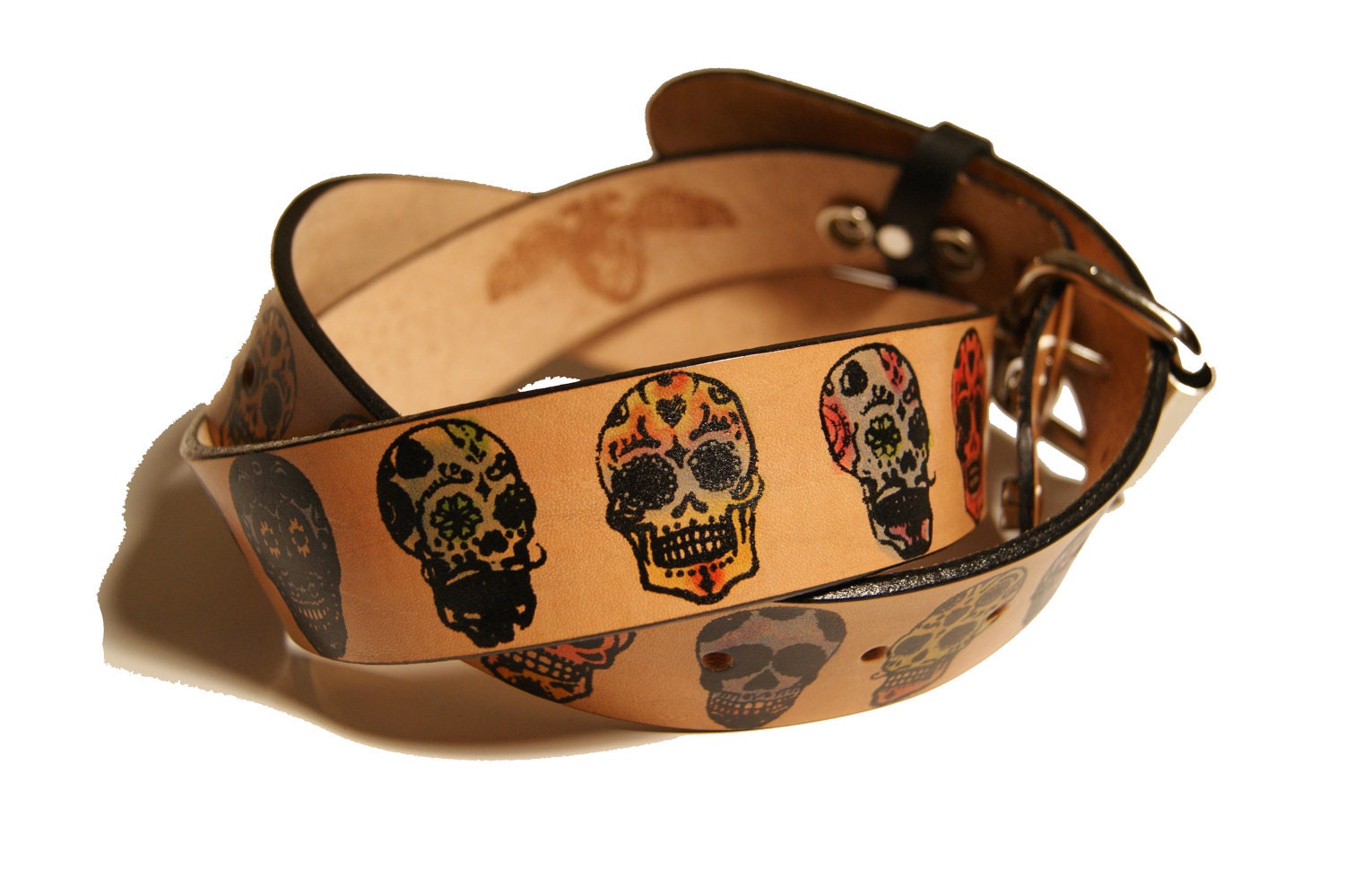 Sugar Skulls Day of the Dead Leather Belt Screen Printed