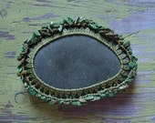 Art, Mixed Media, Original, Tribal, Crochet Lace Stone, Table Decorations, Handmade, Green Thread, Turquoise on a Gray Stone