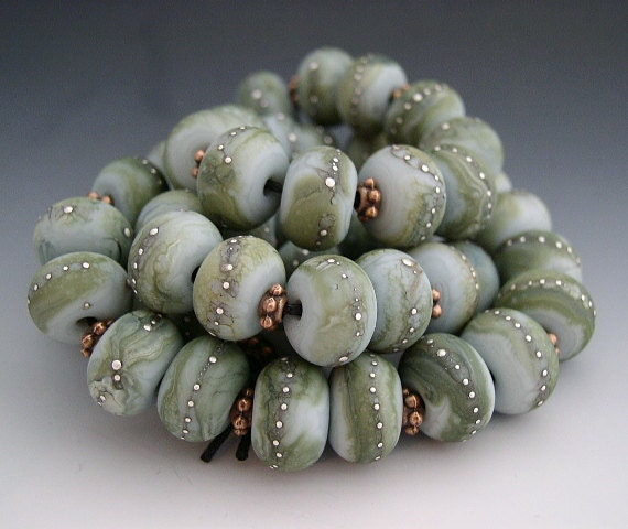 SPECIAL ORDER Naos Glass - Silver Moss Mega Set - Handmade Lampwork Beads SRA - Blue Gray Olive Black Silver