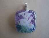 Calla Lilies,  Dichroic Glass Pendant, Calla Lilies Pendant, Fused Glass, Dichroic Jewelry, Fused Glass Jewelry, Magenta, Teal