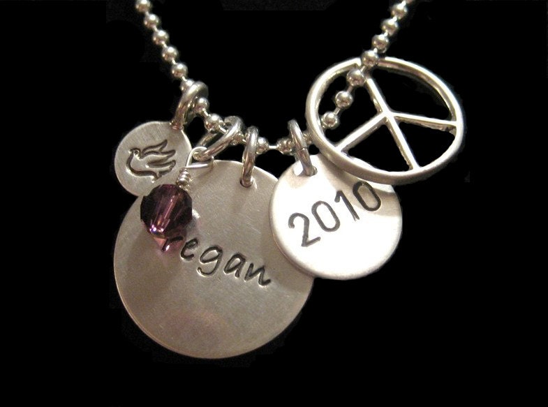 Peace Hand Stamped Sterling Silver Necklace