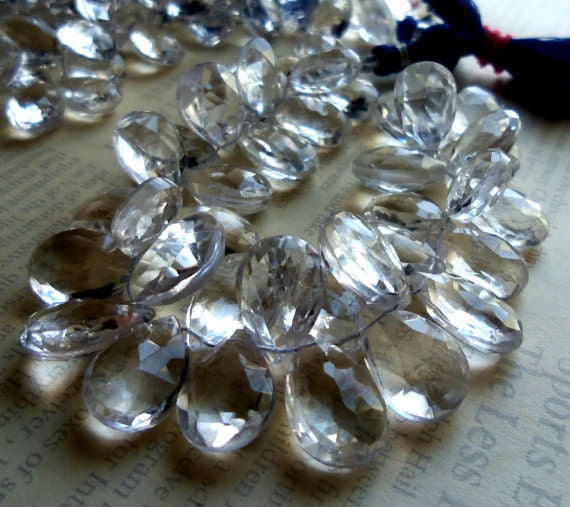 Bridal Crystal Earrings Clear Rock Crystal Quartz Briolette Gold Wedding Dangle