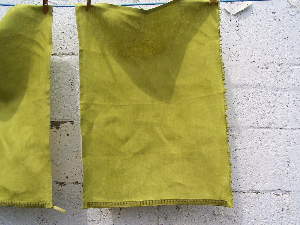Warm Green Tea Towel Organic Hemp Measuring Tape Trim - Hand Sewn - free ship