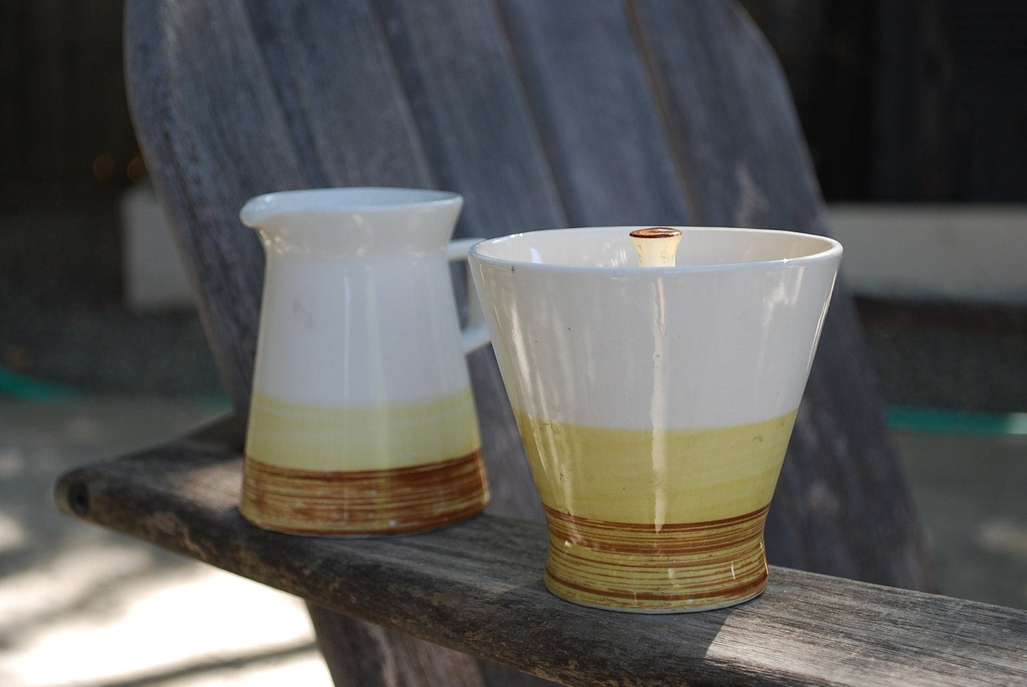 Vintage Colortone Hand Painted Creamer and Sugar Dish Oro