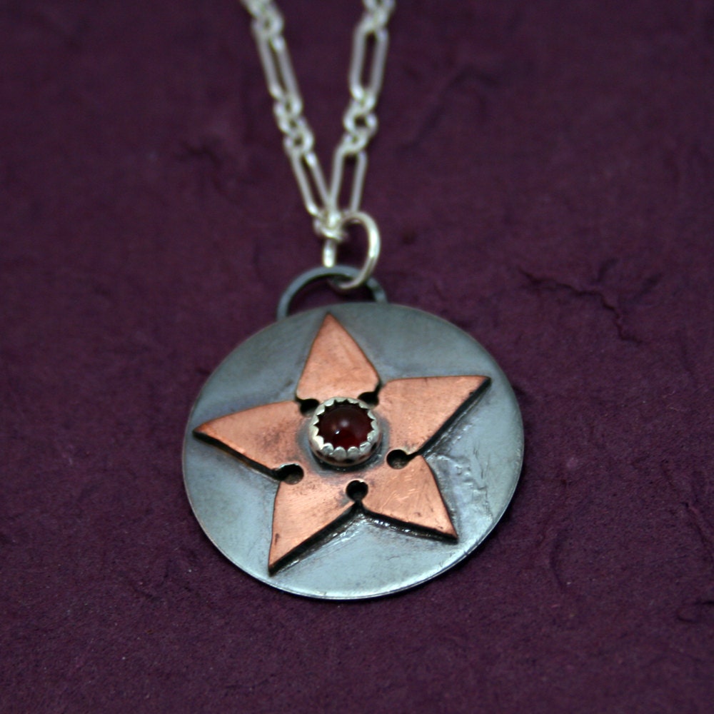 Copper Star - Copper, silver, and carnelian necklace - one of a kind