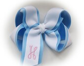 Girls Medium Monogrammed Hair Bow with Two Ribbons