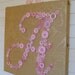 Personalized Baby Girl Vintage Style Nursery Button Letter Art on 12"x12" Canvas -- Pink Buttons on Gold Silk
