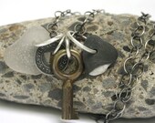 Seaglass Beach Stone Charm Necklace Vintage Token and Key  - Kitchen Sink