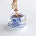 Breakfast Coffee Lariat Necklace, Teapot Gold Jewelry, Blue China Tea Cup, Gift for Her