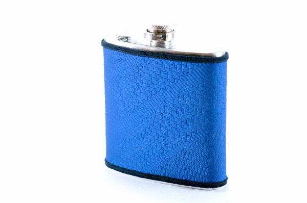 Blue Necktie Covered Flask...6oz Stainless Steel Flask