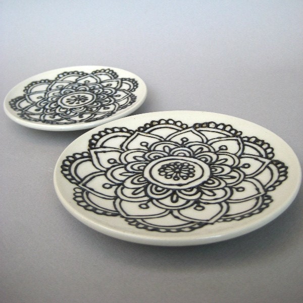 Henna Design Plate, Henna Plate, Floral Henna Design - Handmade Stoneware Pottery