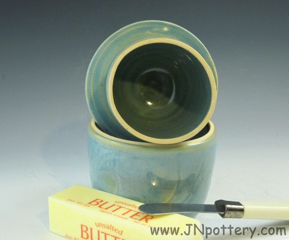 Stoneware / Ceramic Butter Crock / French Style Butter Keeper, Opal Blue s189