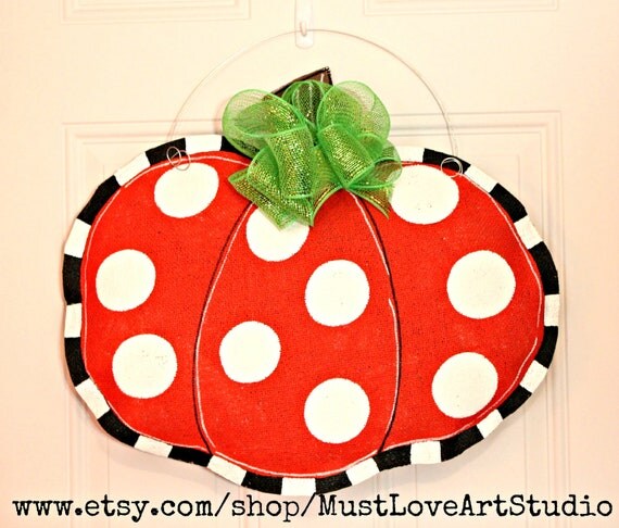 Fall Autumn Pumpkin Burlap Door Hanger Decoration HUGE - Polka Dots Halloween