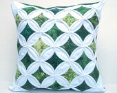 Green Throw Pillow Decorative Pillow Cover Cushion Cover Cathedral Window Batik 18 Inch