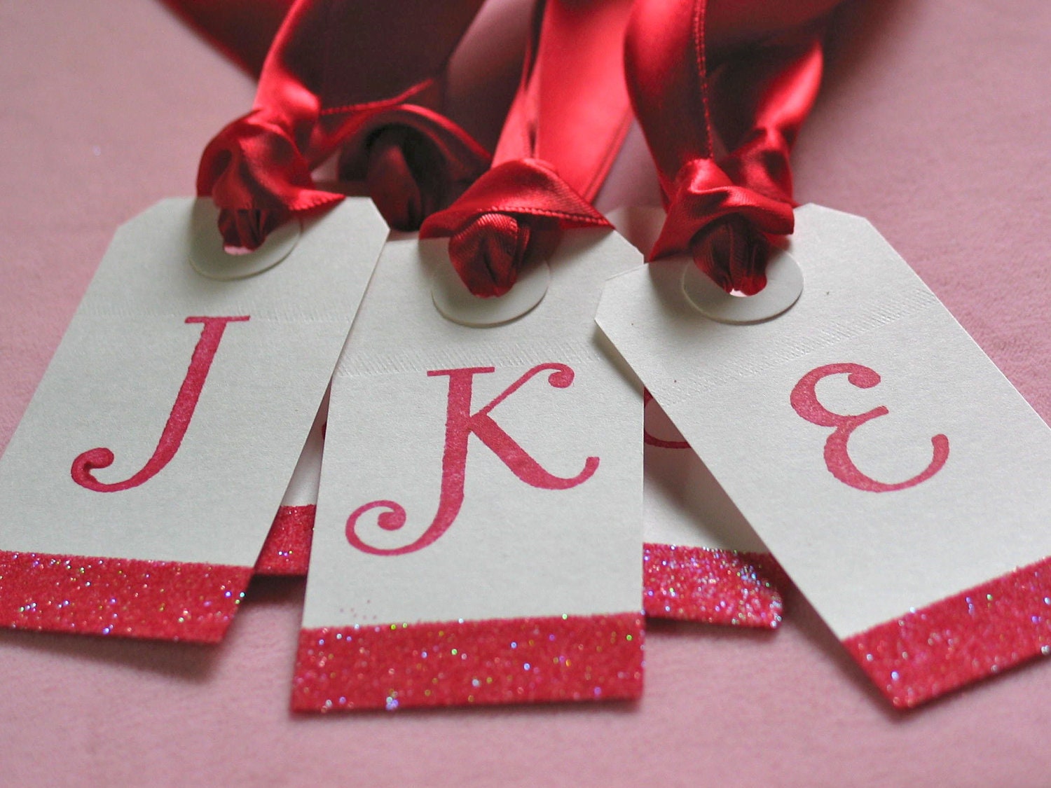 Monogramed Bridesmaids Gift Tags, Wedding Favor Gift Tags, Red, Glam, Set of 5