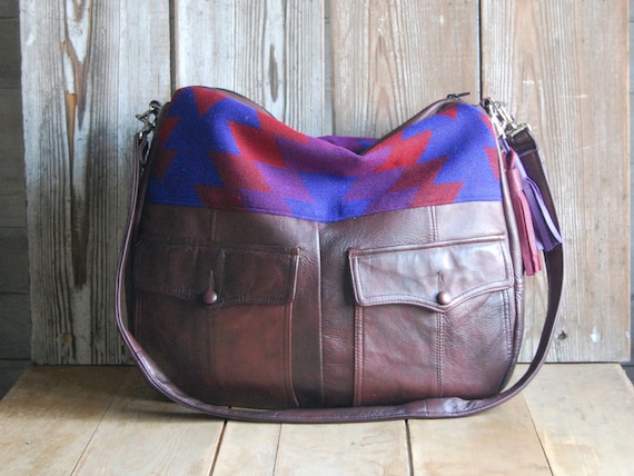 TUNDRA /// brown leather bag with navajo southwestern fabric