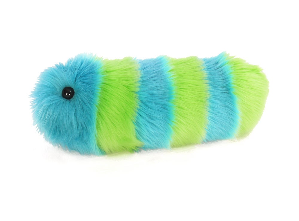 Stuffed Toy Fuzzy Caterpillar Lime Green and Aqua Striped Snuggle Worm