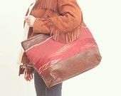 WEEKENDER TOTE. Boho Tote. Crimson Bag. Navajo print bag. Tribal Print Bag. Leather Tote.