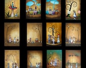Whimsical Alice in Wonderland and Wizard of Oz  Fairytale Art Mini-Prints - Set of 12