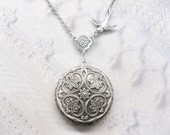 Silver Locket Necklace - Silver FLOWER LOCKET - Celtic Design - ORIGINAL Jewelry by BirdzNbeez - Wedding Birthday Bridesmaids Gift