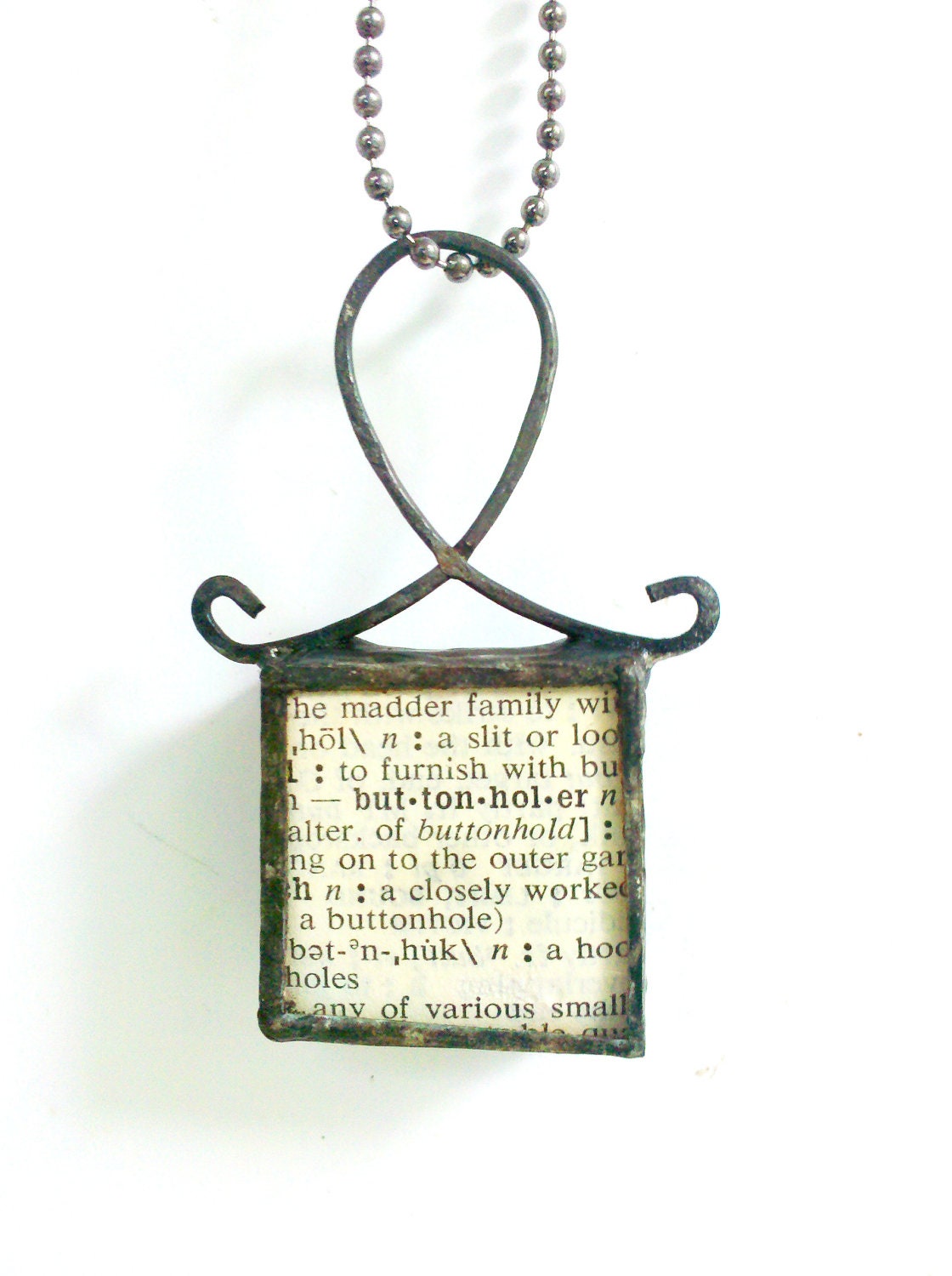 Antique Button Reliquary Necklace, Soldered Button Shadowbox Pendant, Gift for Seamstress Dressmaker